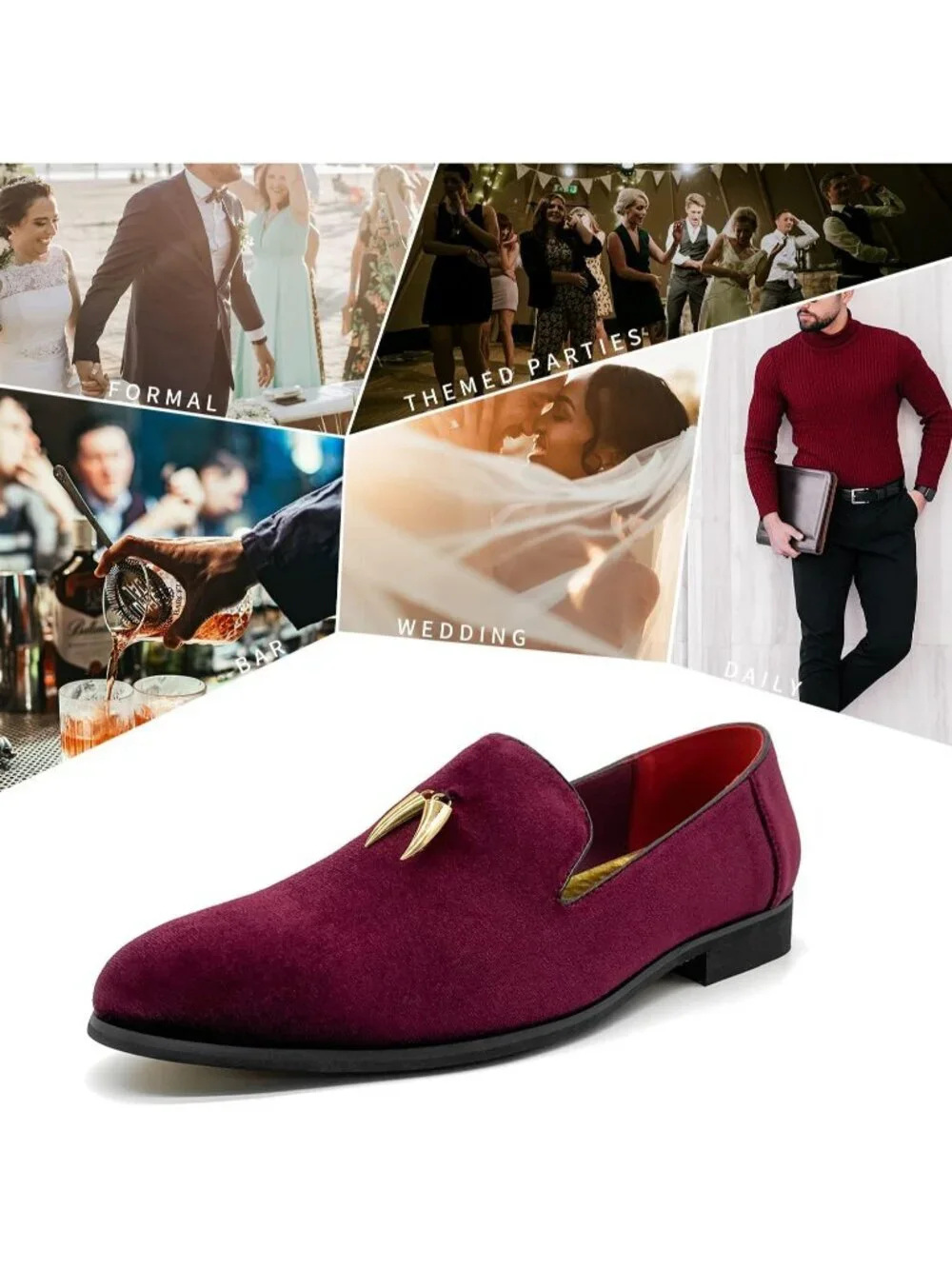 Men's Burgundy Velvet Penny Loafer Slip On Comfortable Party Classic Shoes